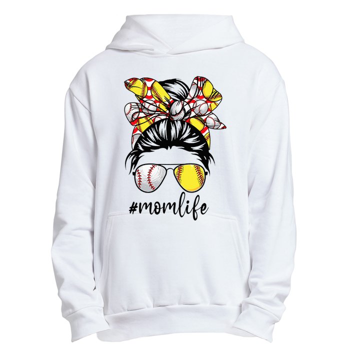 Cute Mom  Life Baseball Softball Messy Bun Mother's Day Urban Pullover Hoodie