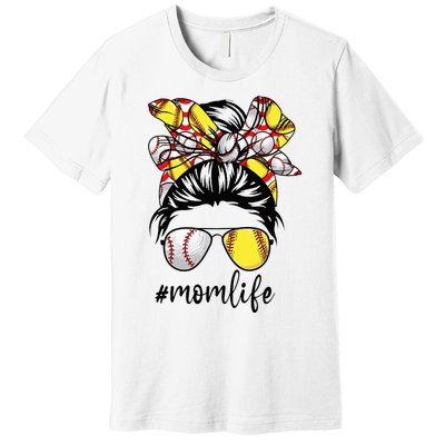 Cute Mom  Life Baseball Softball Messy Bun Mother's Day Premium T-Shirt