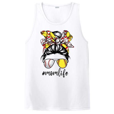 Cute Mom  Life Baseball Softball Messy Bun Mother's Day PosiCharge Competitor Tank