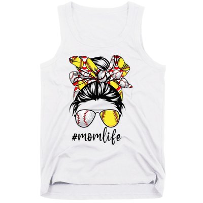 Cute Mom  Life Baseball Softball Messy Bun Mother's Day Tank Top