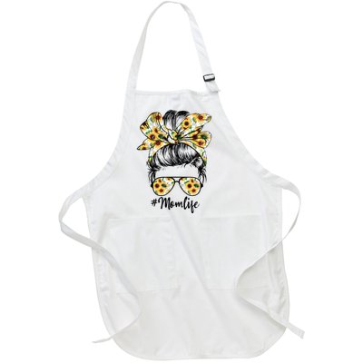 Cute Mom  Life Sunflower Messy Bun Mother's Day Full-Length Apron With Pockets