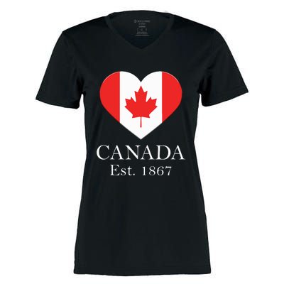 Canadian Maple Leaf Heart Flag Canada 150 Years Women's Momentum V-Neck T-Shirt