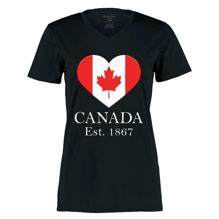 Canadian Maple Leaf Heart Flag Canada 150 Years Women's Momentum V-Neck T-Shirt