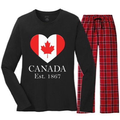 Canadian Maple Leaf Heart Flag Canada 150 Years Women's Long Sleeve Flannel Pajama Set 