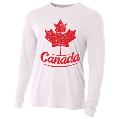 Canada Maple Leaf Proud Vintage Retro Canadian Flag Cooling Performance Long Sleeve Crew