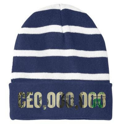 CEO Money Logo Striped Beanie with Solid Band