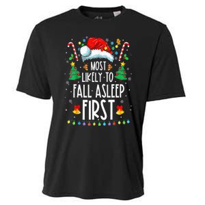 Christmas Most Likely To Fall Asleep First Funny Xmas Family Cooling Performance Crew T-Shirt