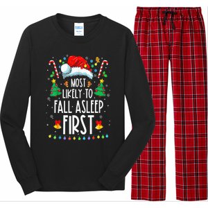 Christmas Most Likely To Fall Asleep First Funny Xmas Family Long Sleeve Pajama Set