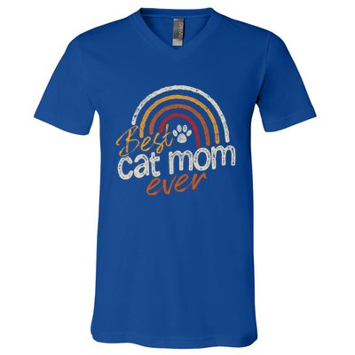 Cat Mom Meaningful Gift Cat Mommy Vintage Best Cat Mom Ever Gift V-Neck T-Shirt