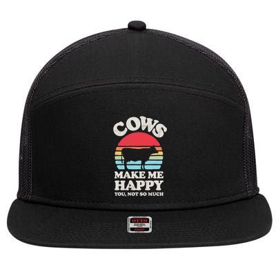 Cows Make Me Happy Funny Cow Lover Farmer Farm Animal Retro 7 Panel Mesh Trucker Snapback Hat