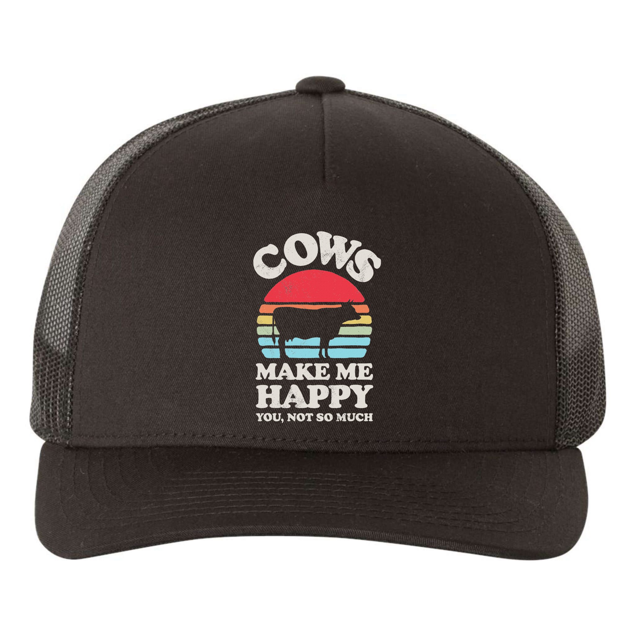Cows Make Me Happy Funny Cow Lover Farmer Farm Animal Retro Yupoong Adult 5-Panel Trucker Hat