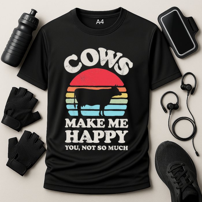 Cows Make Me Happy Funny Cow Lover Farmer Farm Animal Retro Cooling Performance Crew T-Shirt