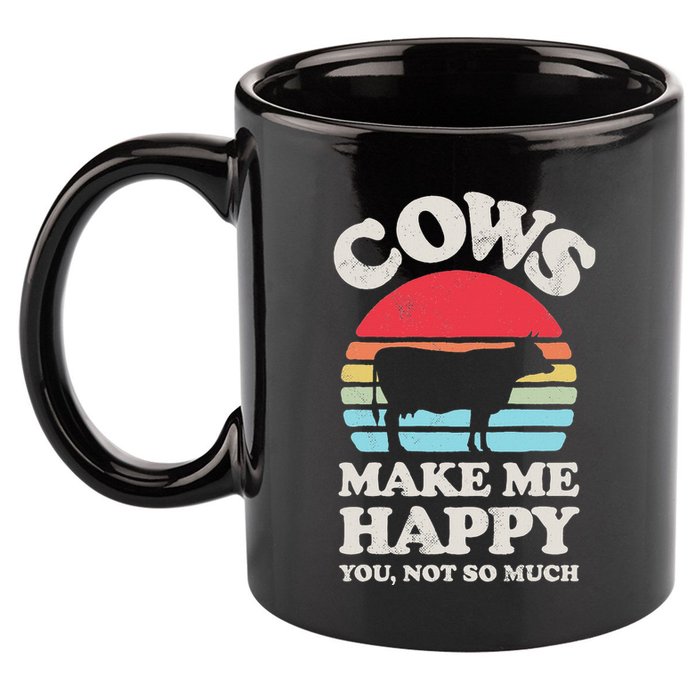 Cows Make Me Happy Funny Cow Lover Farmer Farm Animal Retro 11oz C Handle Ceramic Mug