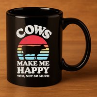 Cows Make Me Happy Funny Cow Lover Farmer Farm Animal Retro 11oz C Handle Ceramic Mug