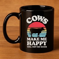 Cows Make Me Happy Funny Cow Lover Farmer Farm Animal Retro 11oz C Handle Ceramic Mug