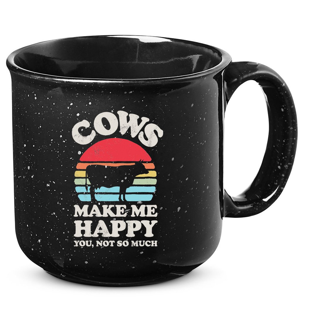 Cows Make Me Happy Funny Cow Lover Farmer Farm Animal Retro 15oz Campfire Ceramic Mug