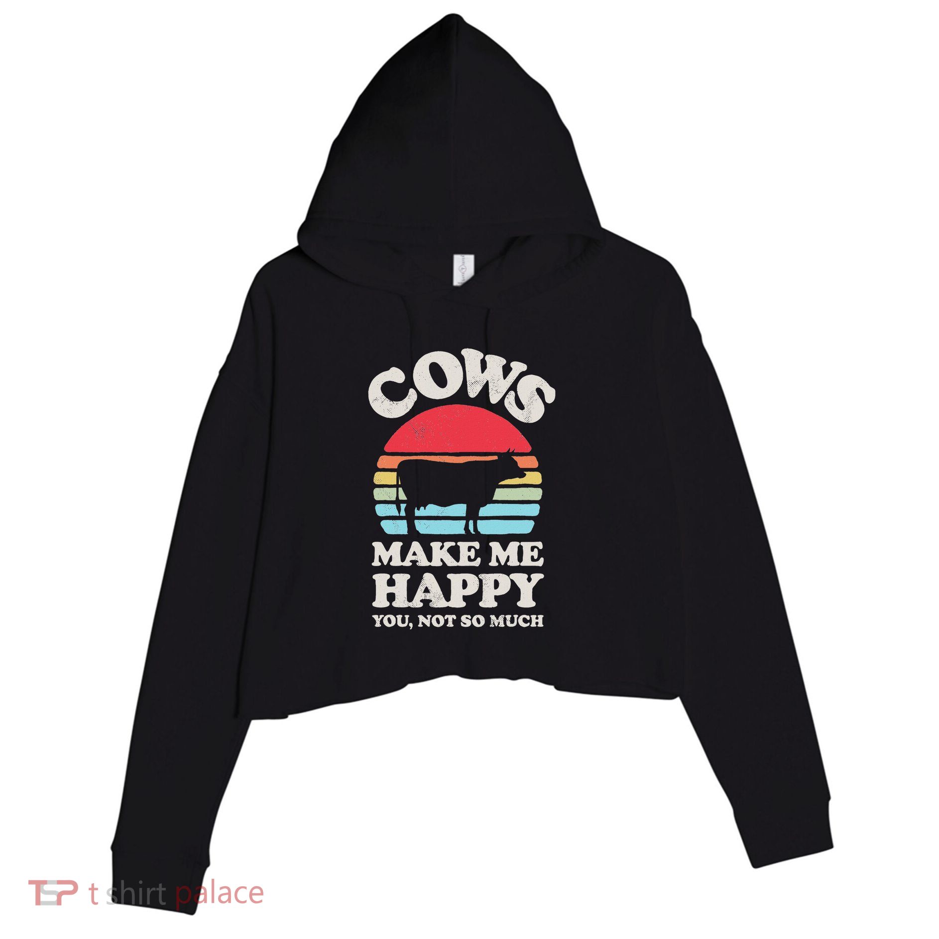 Cows Make Me Happy Funny Cow Lover Farmer Farm Animal Retro Crop Fleece Hoodie