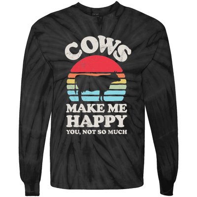 Cows Make Me Happy Funny Cow Lover Farmer Farm Animal Retro Tie-Dye Long Sleeve Shirt
