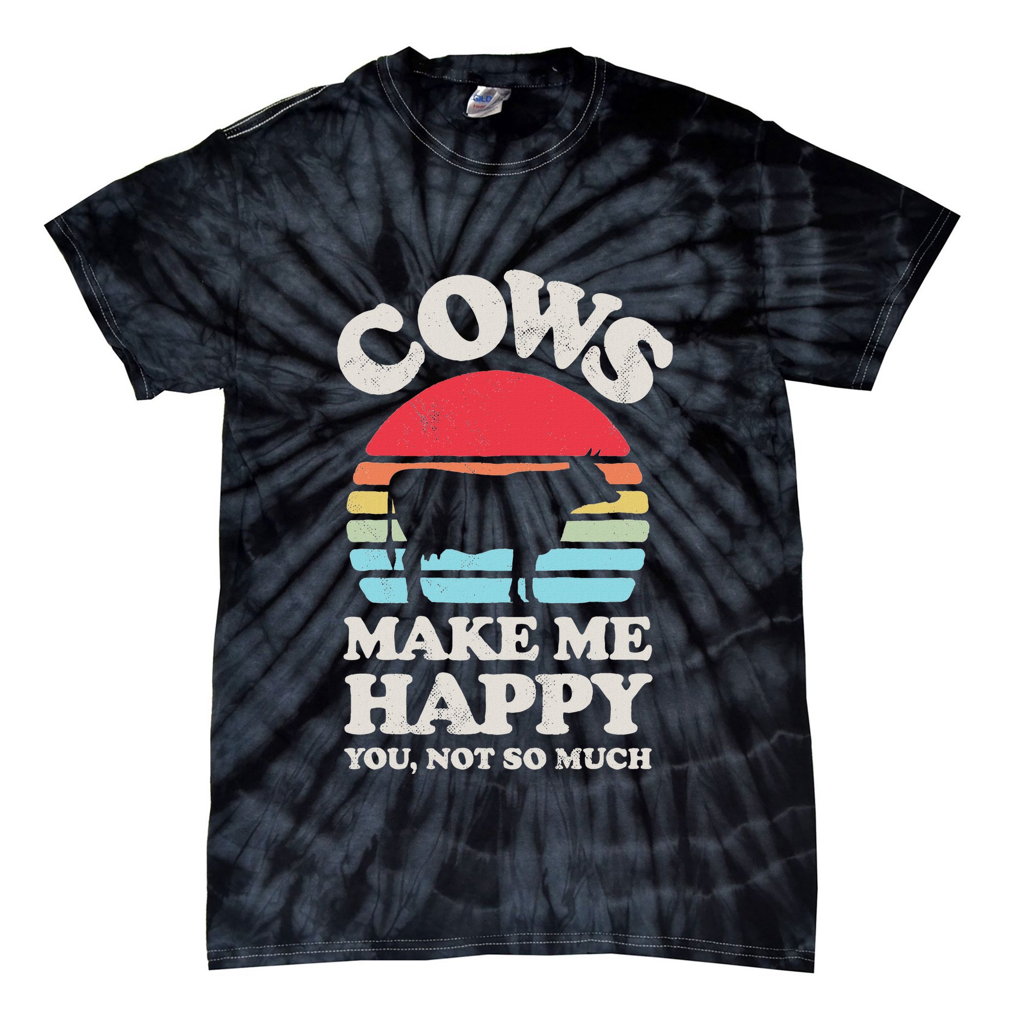 Cows Make Me Happy Funny Cow Lover Farmer Farm Animal Retro Tie-Dye T-Shirt