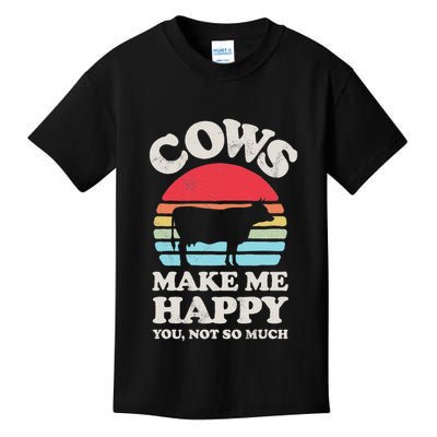Cows Make Me Happy Funny Cow Lover Farmer Farm Animal Retro Kids T-Shirt