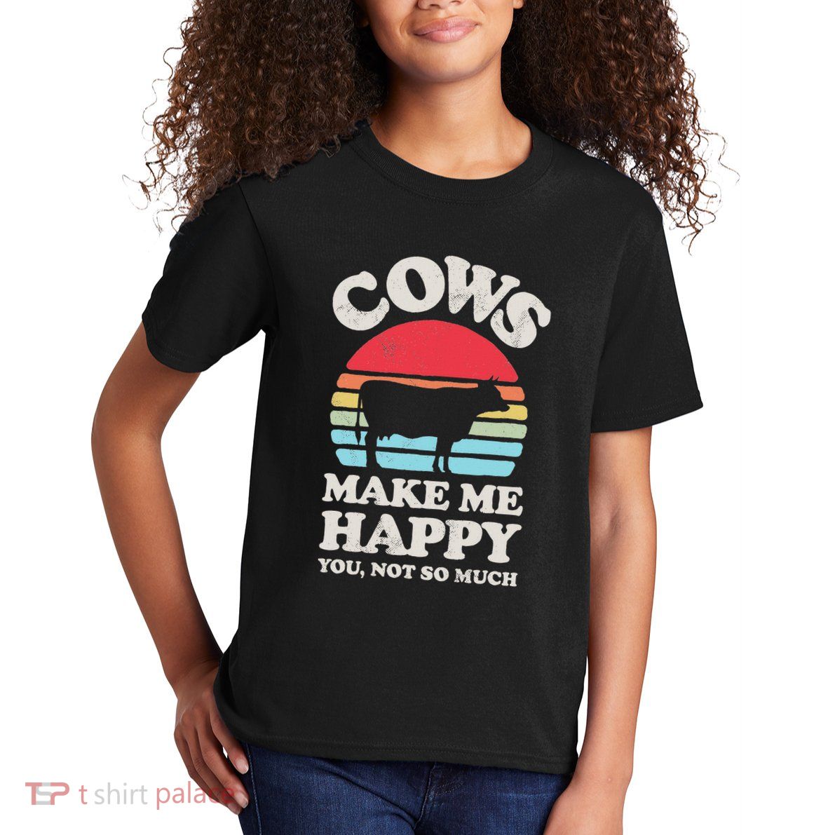 Cows Make Me Happy Funny Cow Lover Farmer Farm Animal Retro Kids T-Shirt
