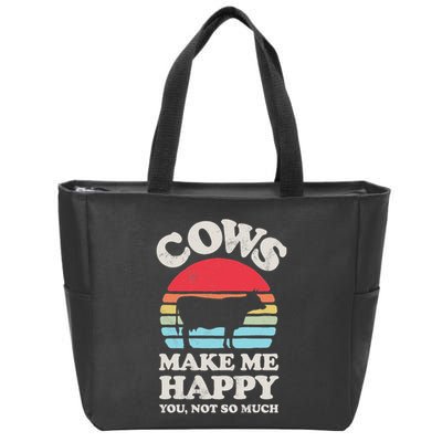 Cows Make Me Happy Funny Cow Lover Farmer Farm Animal Retro Zip Tote Bag