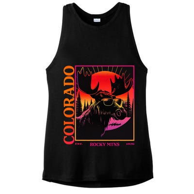Colorado Mountain Moose Retro Vintage 80s Elk Colorado Ladies PosiCharge Tri-Blend Wicking Tank