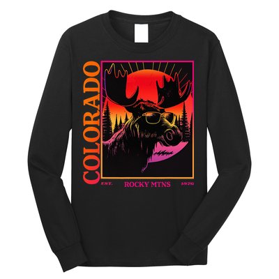 Colorado Mountain Moose Retro Vintage 80s Elk Colorado Long Sleeve Shirt