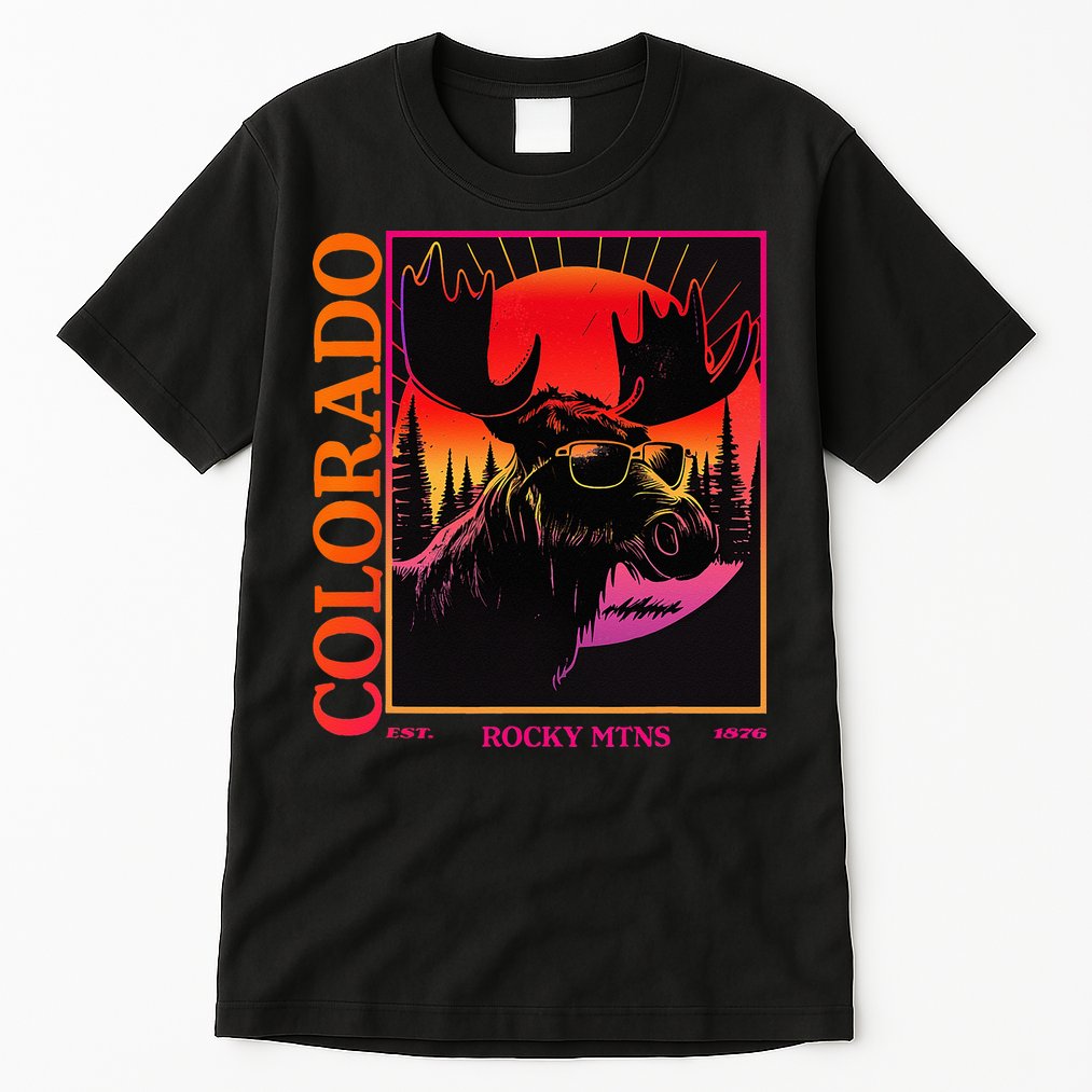 Colorado Mountain Moose Retro Vintage 80s Elk Colorado Tall T-Shirt