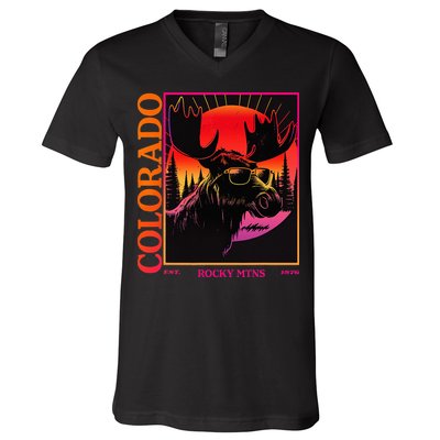 Colorado Mountain Moose Retro Vintage 80s Elk Colorado V-Neck T-Shirt