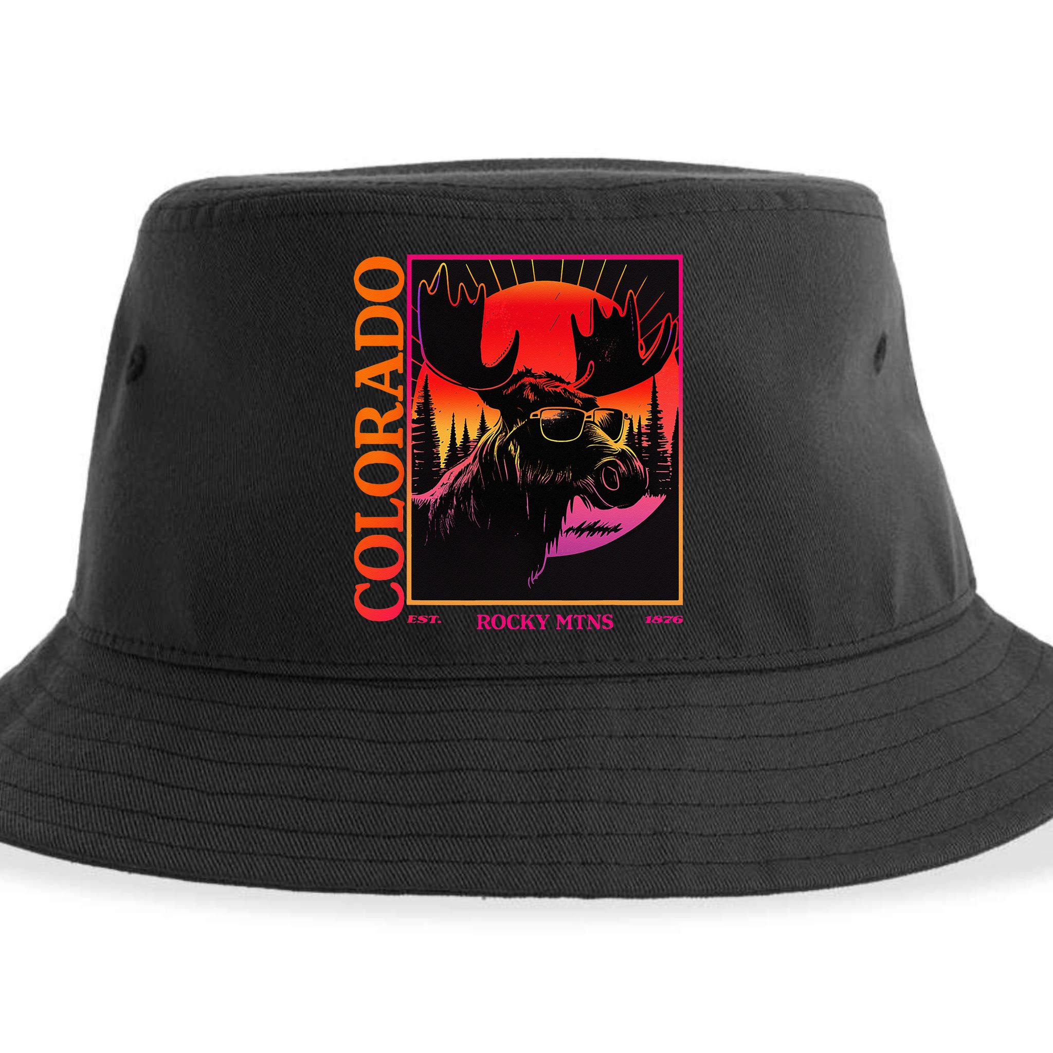 Colorado Mountain Moose Retro Vintage 80s Elk Colorado Sustainable Bucket Hat