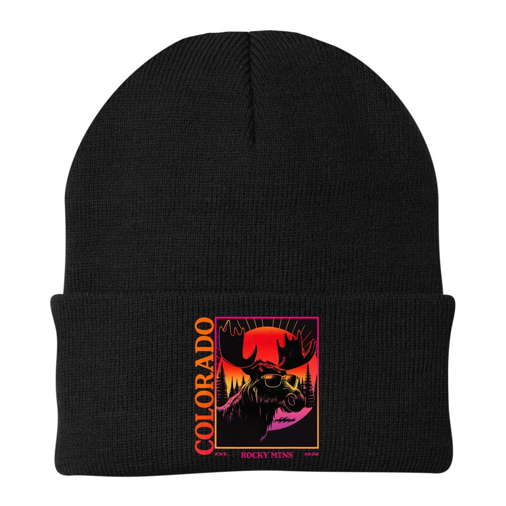 Colorado Mountain Moose Retro Vintage 80s Elk Colorado Beanie