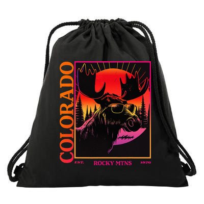 Colorado Mountain Moose Retro Vintage 80s Elk Colorado Drawstring Bag