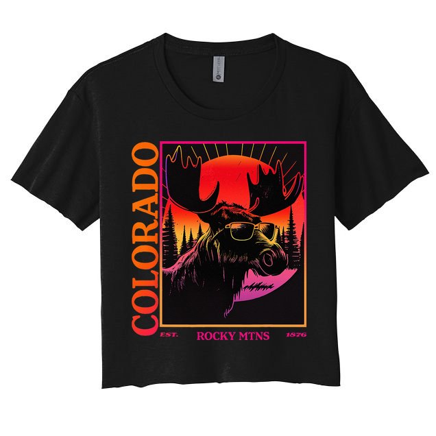 Colorado Mountain Moose Retro Vintage 80s Elk Colorado Crop Top