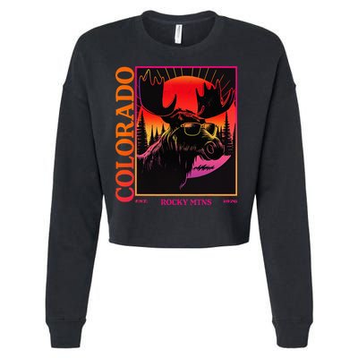 Colorado Mountain Moose Retro Vintage 80s Elk Colorado Cropped Pullover Crew