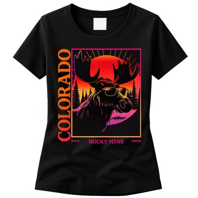 Colorado Mountain Moose Retro Vintage 80s Elk Colorado Womens T-Shirt