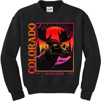 Colorado Mountain Moose Retro Vintage 80s Elk Colorado Kids Sweatshirt