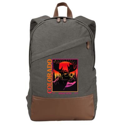 Colorado Mountain Moose Retro Vintage 80s Elk Colorado Cotton Canvas Backpack