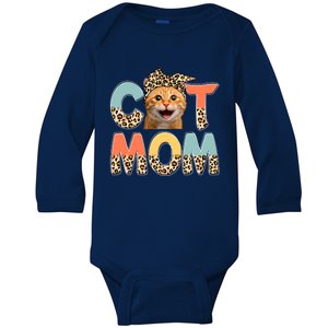 Cat Mom Mother's Day Leopard Cat Mama Cat Lover Mommy Gift Baby Long Sleeve Bodysuit