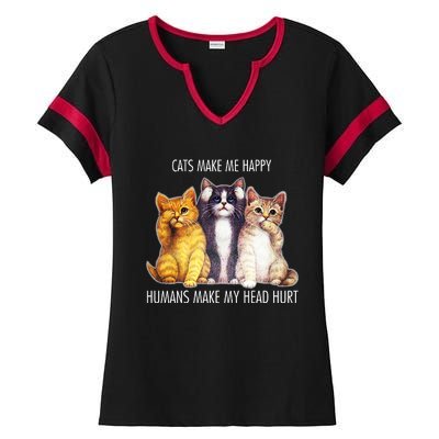 Cats Make Me Happy Humans Make My Head Hurt Ladies Halftime Notch Neck Tee