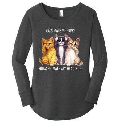 Cats Make Me Happy Humans Make My Head Hurt Women's Perfect Tri Tunic Long Sleeve Shirt