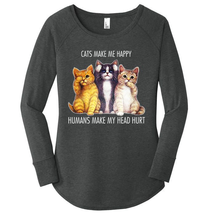 Cats Make Me Happy Humans Make My Head Hurt Women's Perfect Tri Tunic Long Sleeve Shirt