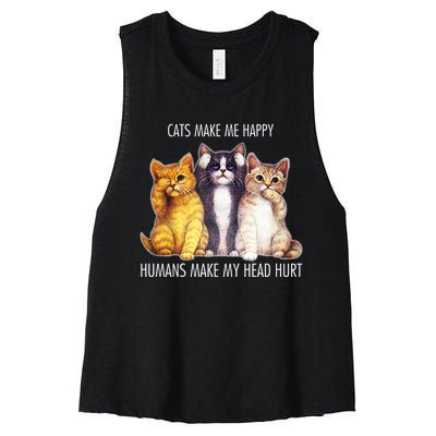 Cats Make Me Happy Humans Make My Head Hurt Women's Racerback Cropped Tank