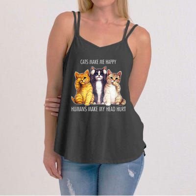 Cats Make Me Happy Humans Make My Head Hurt Women's Strappy Tank