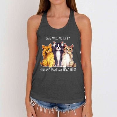 Cats Make Me Happy Humans Make My Head Hurt Women's Knotted Racerback Tank