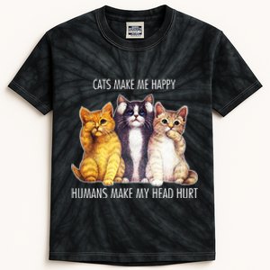 Cats Make Me Happy Humans Make My Head Hurt Kids Tie-Dye T-Shirt