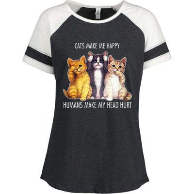 Cats Make Me Happy Humans Make My Head Hurt Enza Ladies Jersey Colorblock Tee