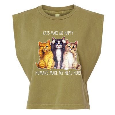 Cats Make Me Happy Humans Make My Head Hurt Garment-Dyed Women's Muscle Tee