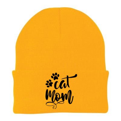 Cat Mom Mama Women Funny Retro Clothes Paw Knit Cap Winter Beanie