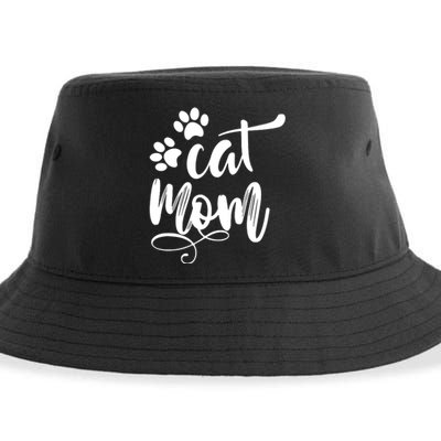 Cat Mom Mama Women Funny Retro Clothes Paw Sustainable Bucket Hat